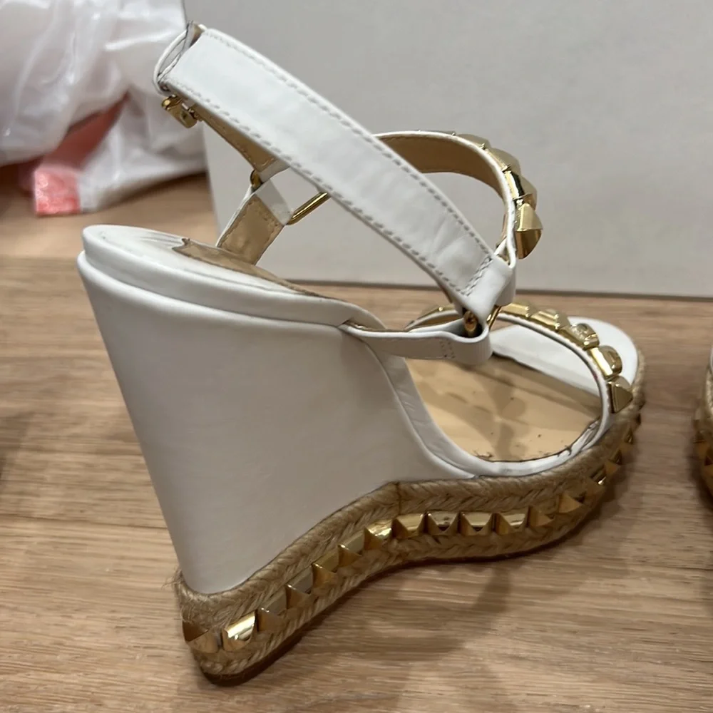 Christian Louboutin Cataclou 140 CAlf:Rope wedge shoe 37 white and gold - Picture 6 of 12